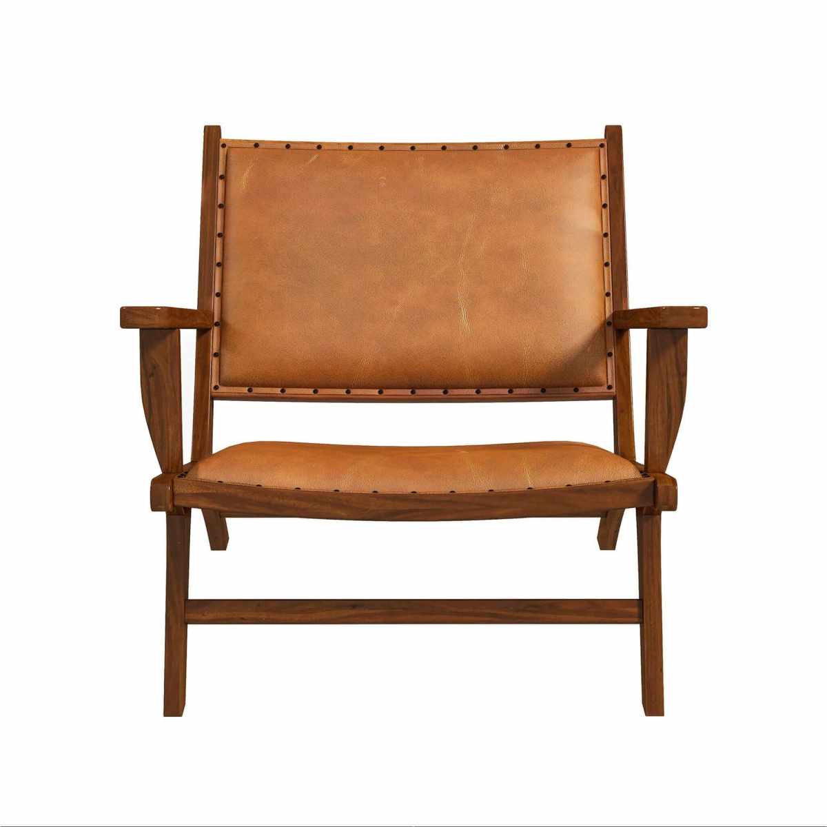 Daniel Mid-Century Modern Leather Arm Chair With Walnut-Finished Legs, Tan, Genuine Leather, 25  H X 26  W X 28  D For Living Room Bedroom Waiting Room