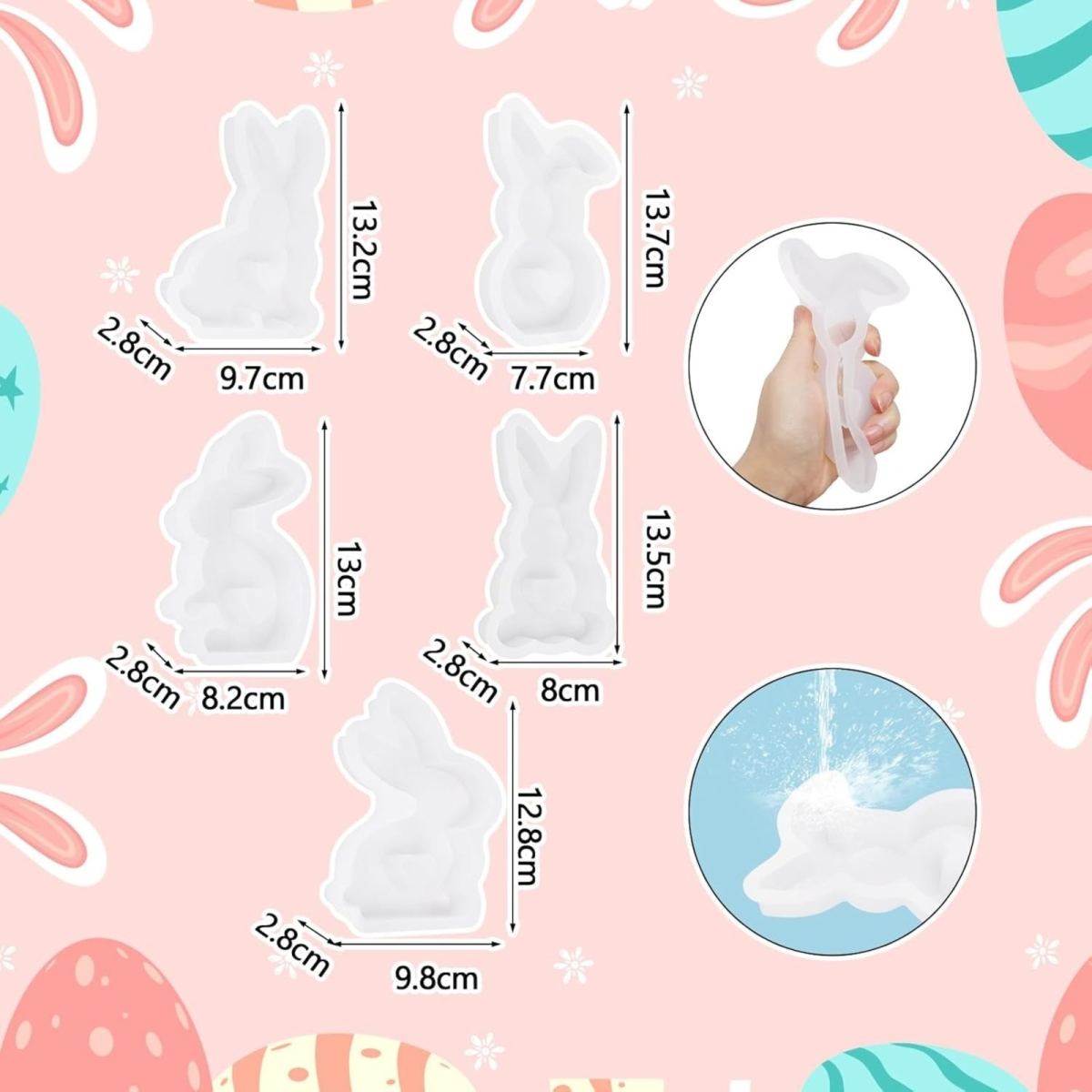 5-Piece Easter Bunny Silicone Mold Set, Easter Bunny Silicone Candle Holder Mold, Easter Bunny Candle Silicone Mold, Bunny Silicone Mold For Candles, Soap, Plaster, And Easter Gifts