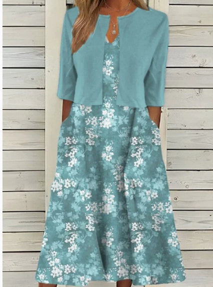 Women's Two-Piece Dress Office Floral Print Maxi Skirt