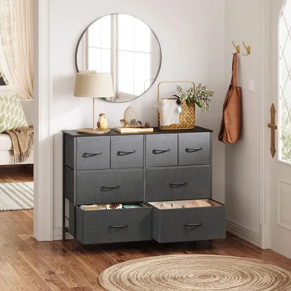 Dresser For Bedroom With 8 Drawers, Wide Fabric Dresser For Storage And Organization, Chest Of Drawers, Dressers For Living Room, Closet, Hallway, Dark Grey