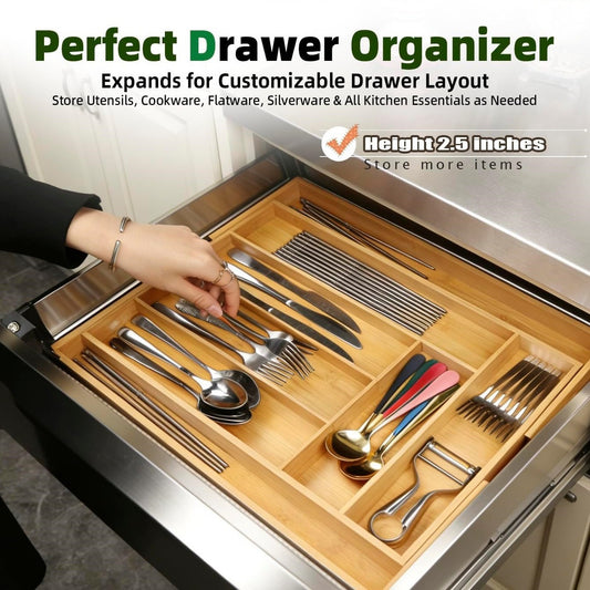 Bamboo Kitchen Silverware Storage Box Drawer