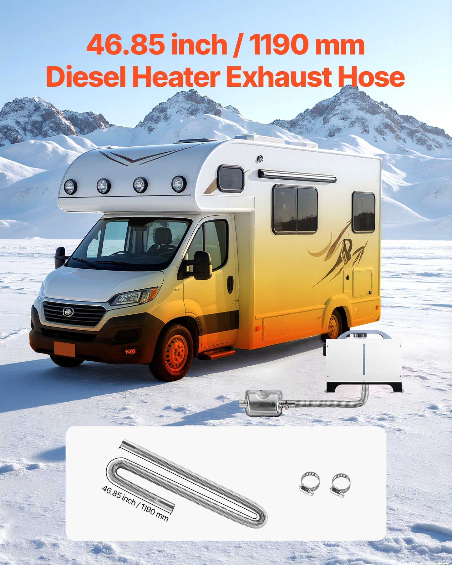 Exhaust Hose, 47.2 Inch Diesel Heater Flexible Exhaust Pipe, Stainless Steel Exhausts Hose With 2 Hose Clamps, Exhausts Hoses Kit Diesel Heater Accessories For 2KW 5KW 8KW Diesels Heaters