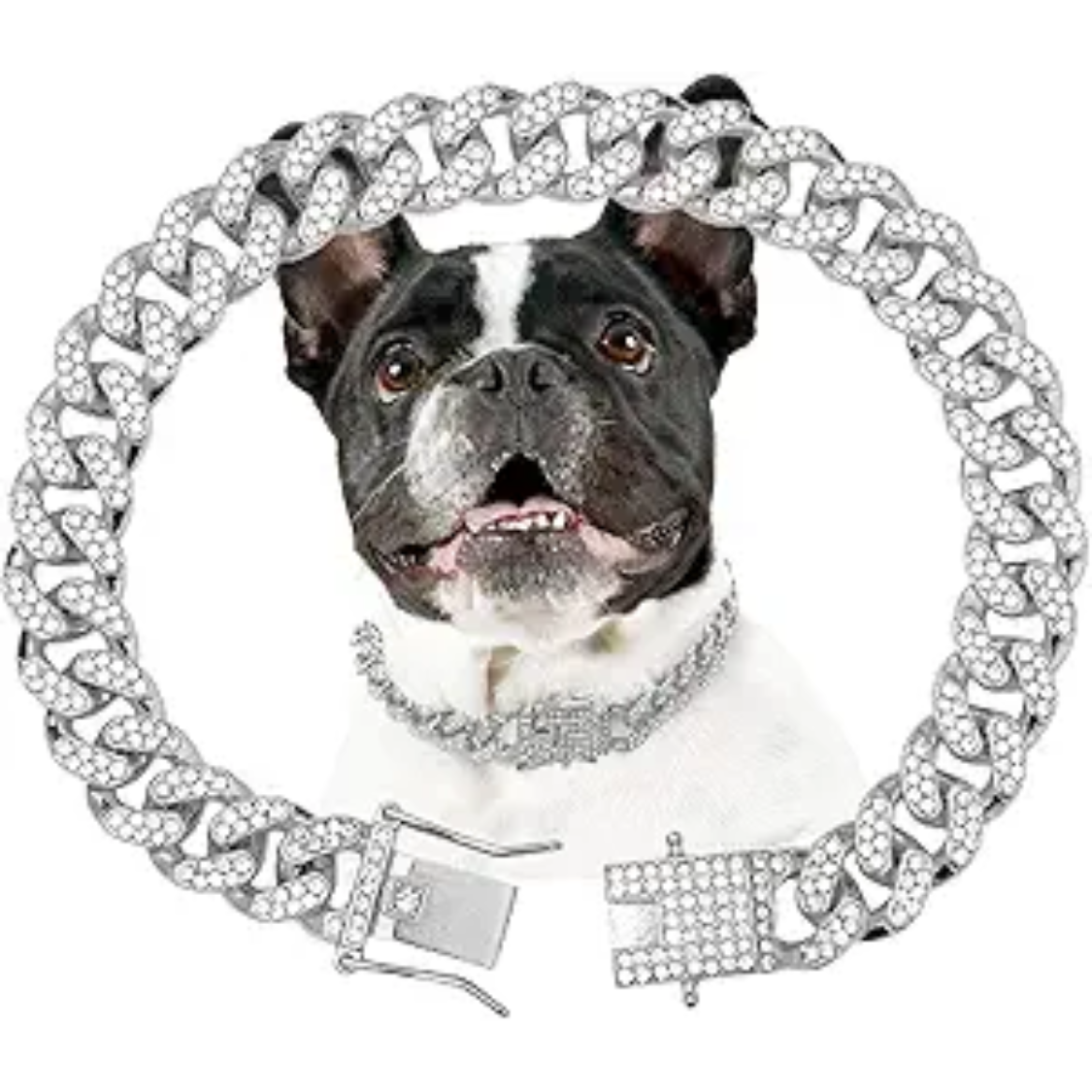 Dog Chain Collar Silver Dog Necklace Diamond Cuban Link Dog Collar 13mm Wide Metal Pet Cat Dog Chain Crystal Collar Jewelry Accessories For Large Medium