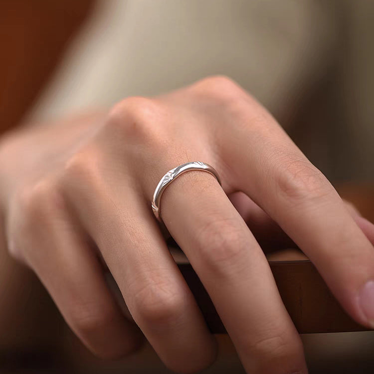 1pc 999 Sterling Silver Bamboo Joint Open Ring, Minimalist & Traditional Chinese Style, Perfect For Daily, Dating & Gifting, Ideal Valentine's Gift