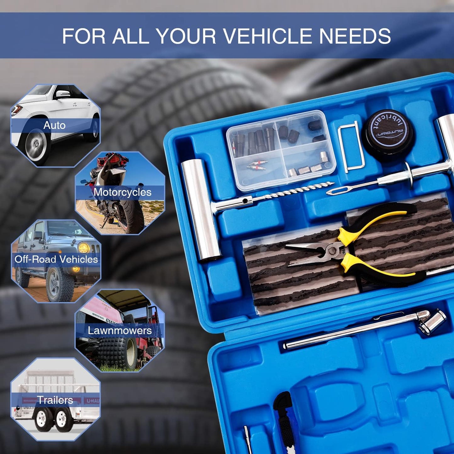 Tire Repair Kit  68pcs Heavy Duty Tire Plug Kit  Universal Tire Repair Tools To Fix Punctures And Plug Flats Patch Kit For Car Motorcycle, Truck, ARB ATV  Tractor  RV  SUV  Trailer
