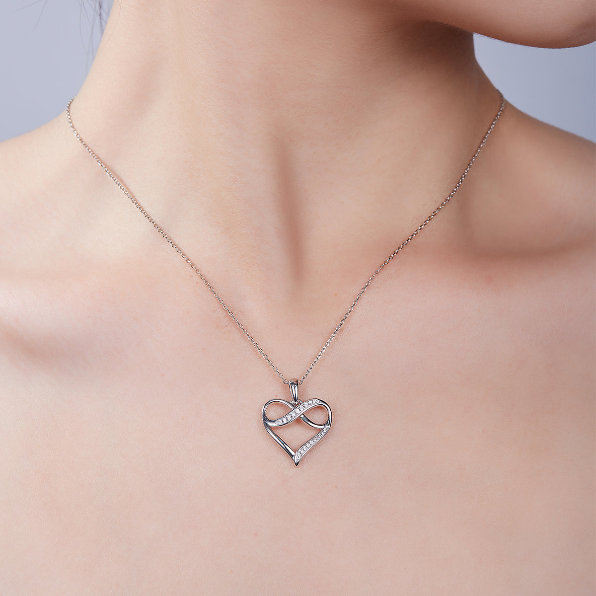 4g S925 Sterling Silver Moissanite Infinity Heart Necklace 45cm 19 Stone Pendant With GRA Certificate, Platinum Plated Romantic Jewelry Gift Box Set For Women