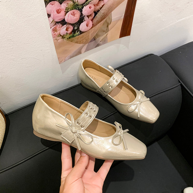 2026 New Summer Silver Hidden Heel Mary Janes For Women, French Ballet Flat Shoes With Single Strap, Match Dresses Perfectly