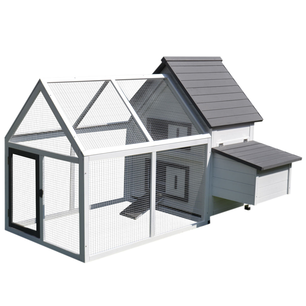 PawHut Chicken Coop With Run Wooden Hen House Pet Poultry Coops Cages Small Animal Outdoor Pen With Nesting Box 166 X 124 X 112cm
