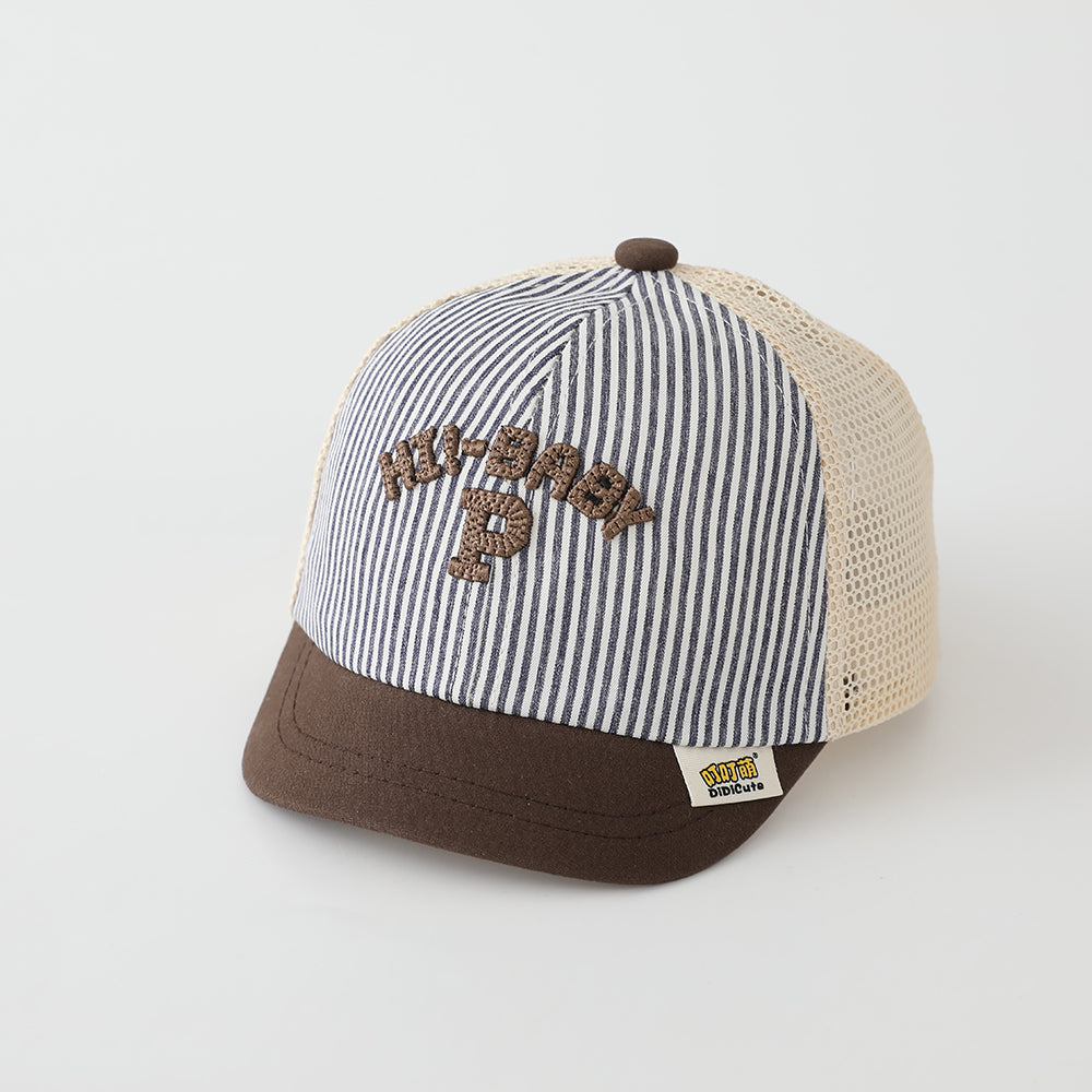 The New Children's Embroidered Letter P Vertical-striped Hat With Multi-color Design Is A Fashionable And Casual Baseball Cap Suitable For Outdoor Outings.
