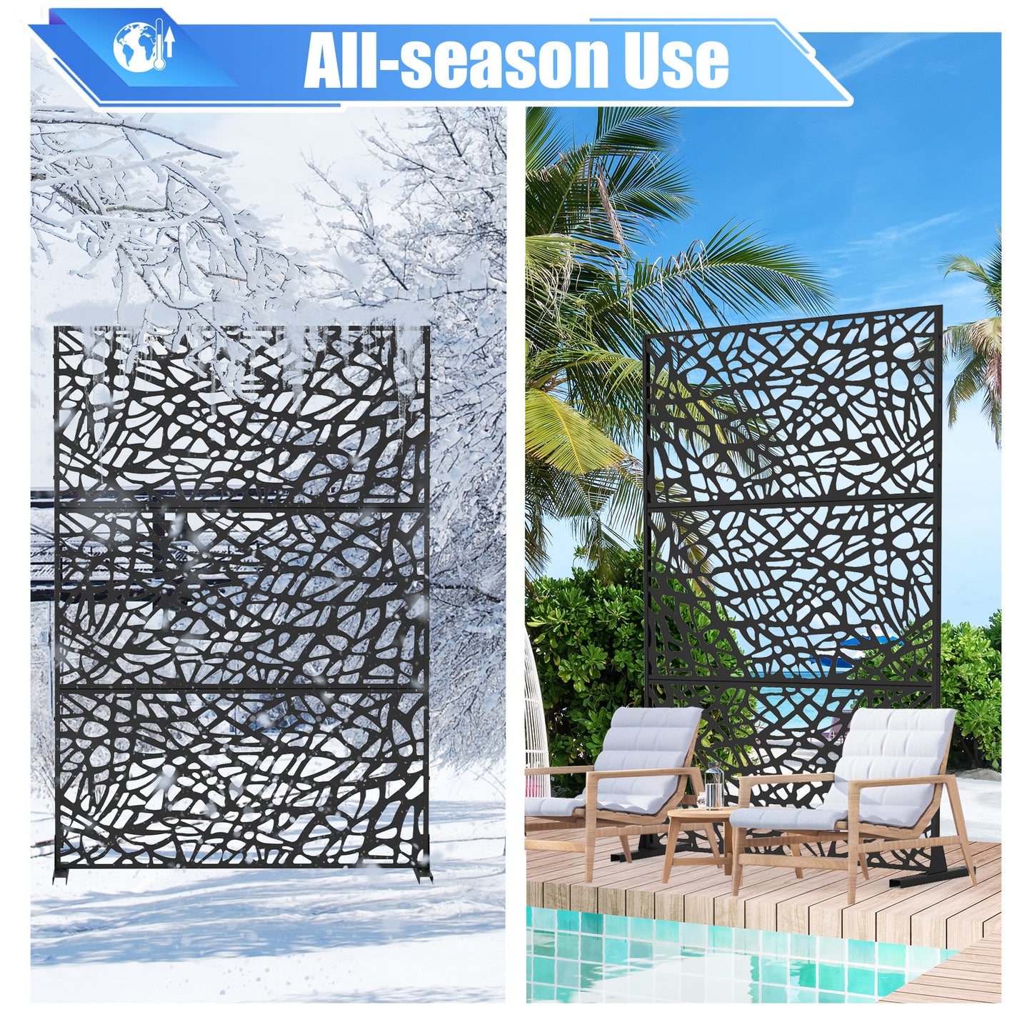 Metal Privacy Screens And Plastic Panels With Free Standing, Freestanding Outdoor Indoor Privacy Screen, Decorative Privacy Screen For Balcony Patio Garden, Room Divider, Mesh Shape