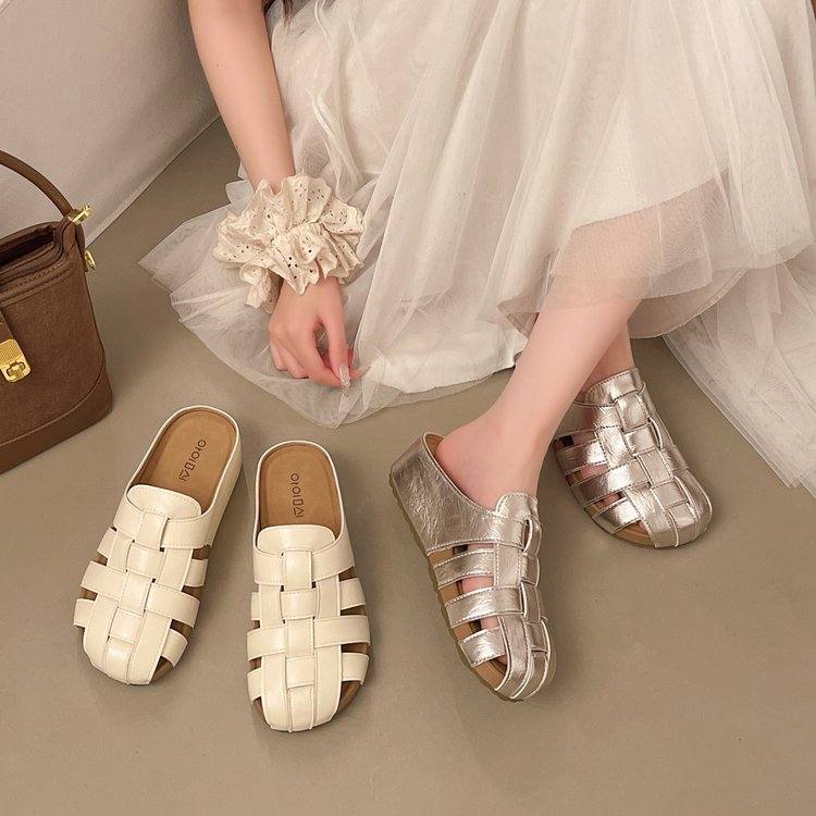 Women's 2026 New Vintage Woven Birkenstock Style Closed Toe Mules, Slip On Lazy Outdoor Casual Shoes, Summer Footwear