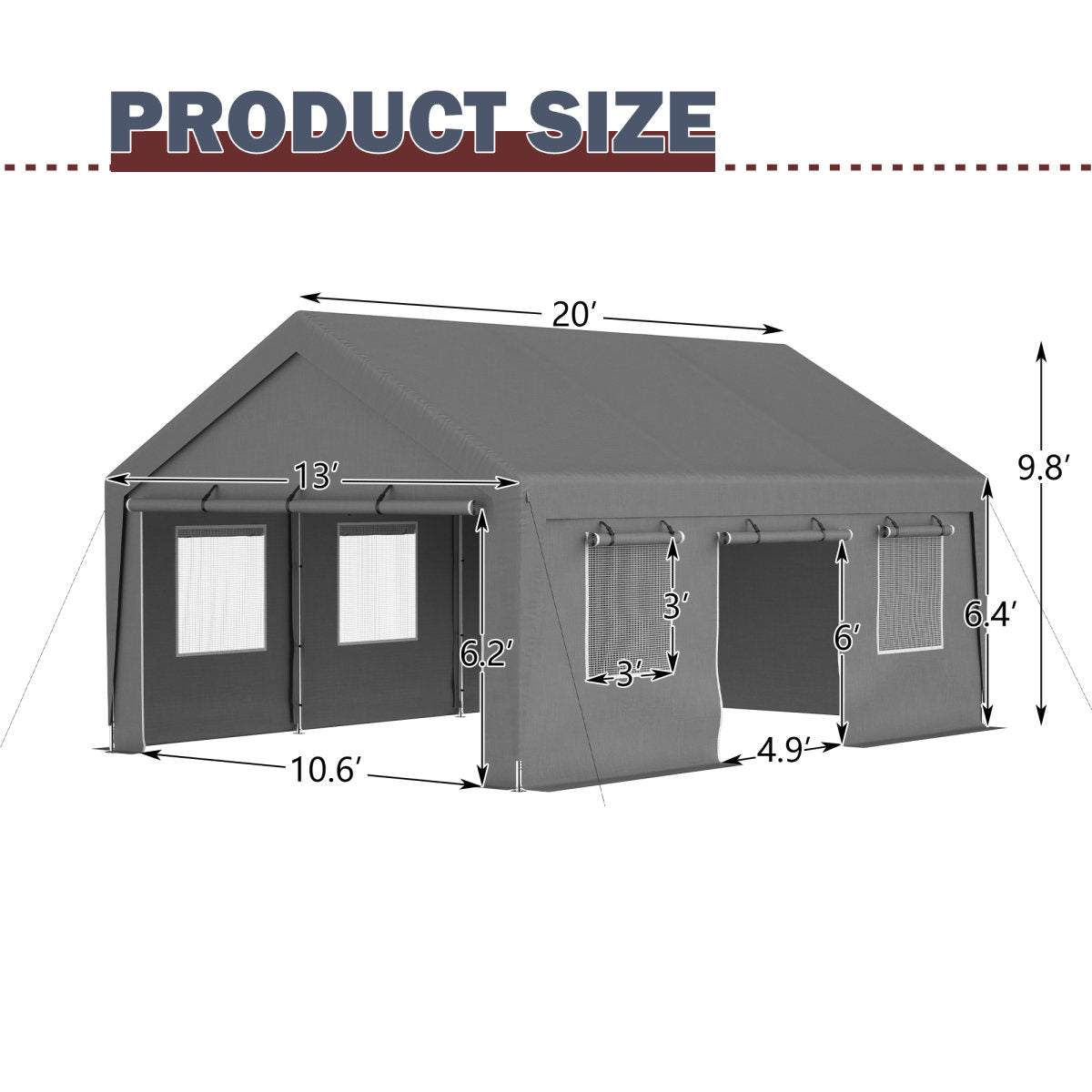 13'x20' Canopy with 2 Roll-Up Doors, Waterproof Party Tent, Carport & Storage Shelter for Outdoor, Car, Boat, Garden Party, Gathering, Galvanized Frame
