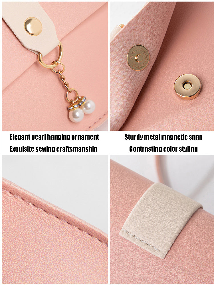 Casual Daily Small Shoulder Bag, Ladies Color Block Phone Crossbody Bag, Elegant Pearl Decor Mini Handbag