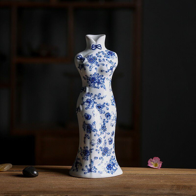 Blue And White Porcelain Creative Qipao Beauty Vase