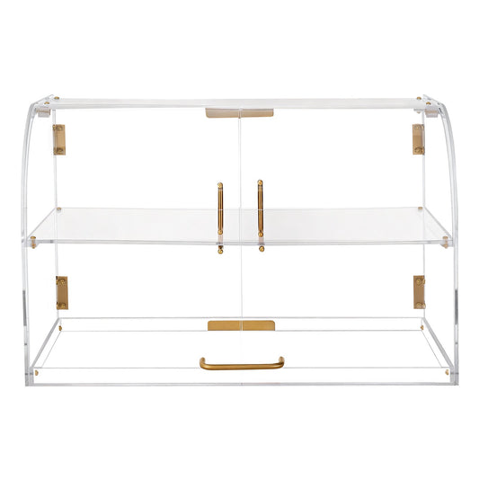 Bakery Display Case, 2-Tier Commercial Countertop Pastry Display Case, Clear Acrylic Bread Box For Kitchen, Party Cake Cabinet With Magnetic Rear Door For Cookie Dessert Donut, 22 X 14 X 14