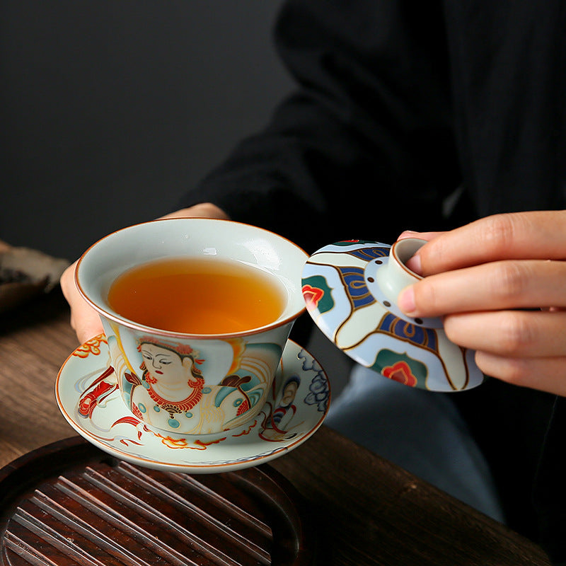 Ruyuan Dunhuang Hovering Lid Ceramic Three-piece Tea-brewing Bowl
