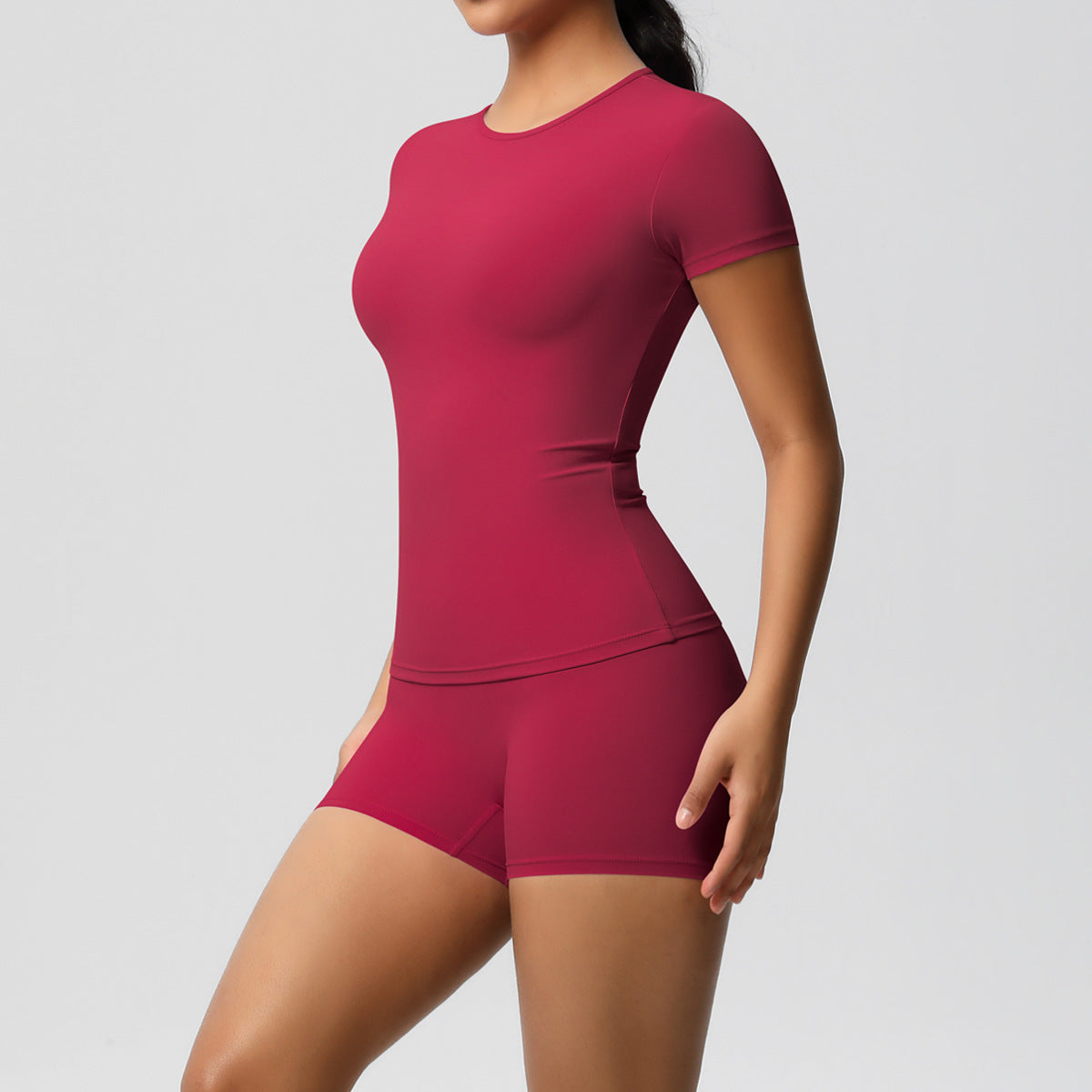 Slimming Stretchy T-Shirt And Fitness Shorts Set For Women