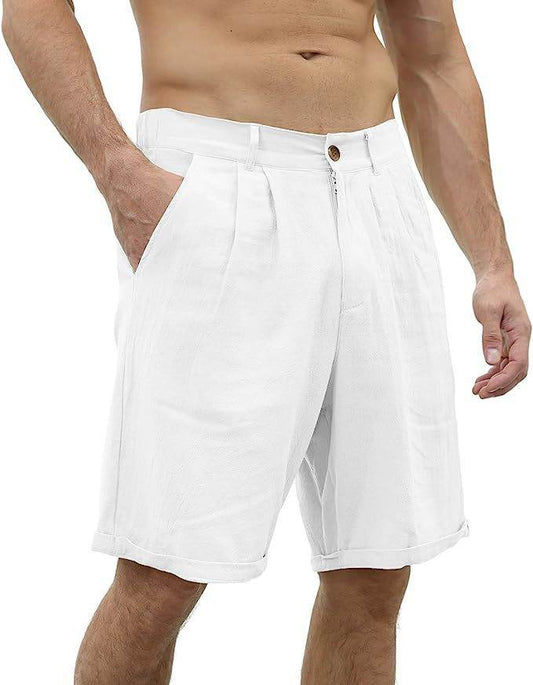 Summer Men's Cotton And Linen Shorts For Outdoor Leisure, Moisture Wicking, Solid Color, Loose And Breathable Five Quarter Shorts, Sports Shorts