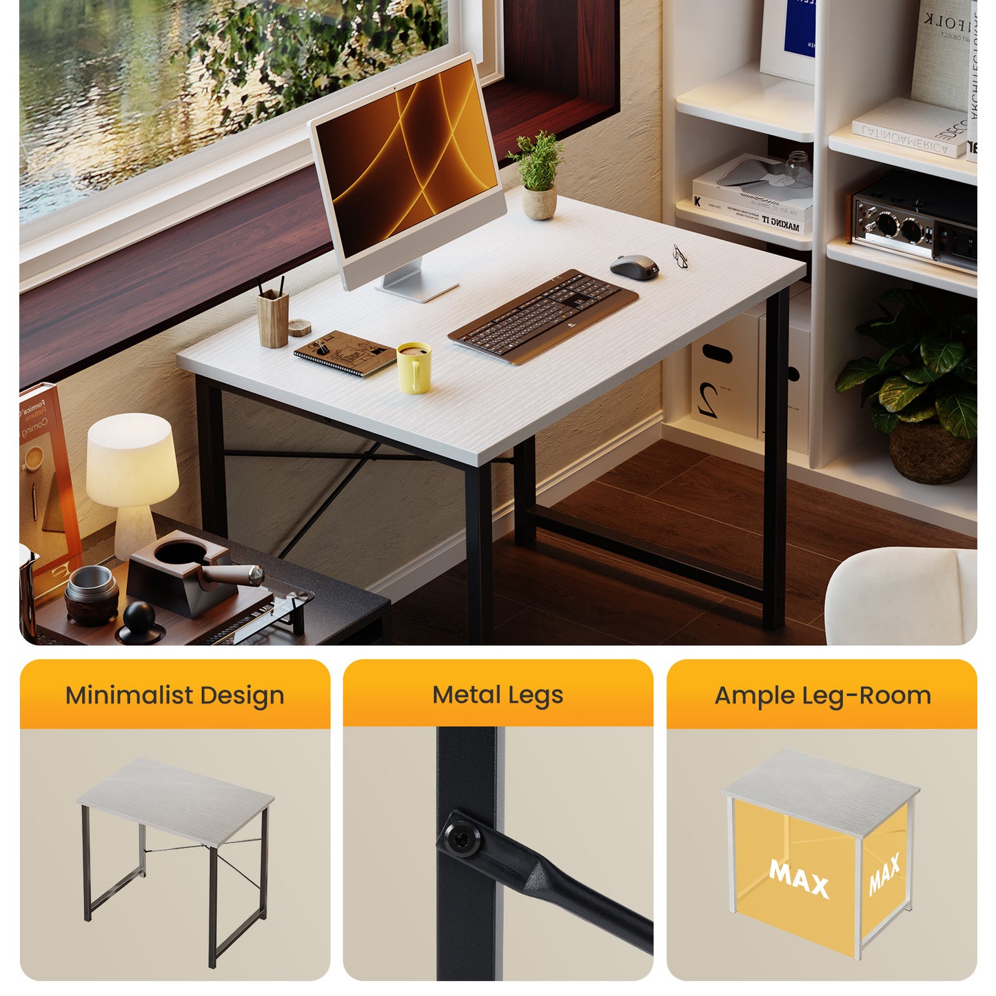 Computer Desk For Home Office, Modern Study Work Table Simple Style For Bedroom, Writing Desks With X-Shaped Reinforcement