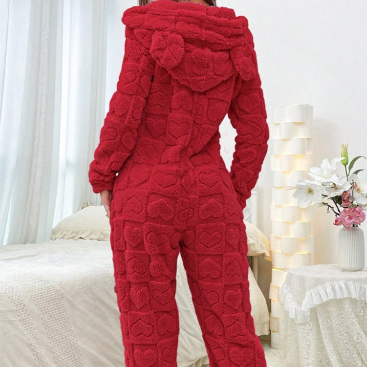 Plush Onesie Pajamas With Hood Trendy Bodysuit For Home Wear