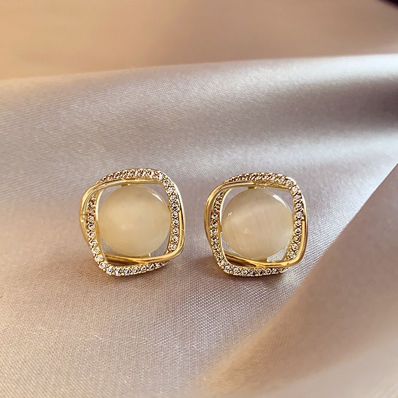 New Arrival Cat's Eye Stone & Pearl Earrings, Elegant Minimalist Premium Stud Earrings, Hot Sale Delicate Ear Jewelry For Women