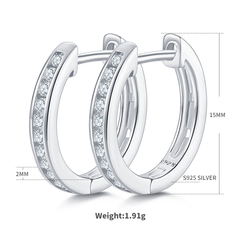 1.9g S925 Sterling Silver 22 Stone Moissanite Hoop Earrings 15mm  Platinum Plated Huggie Hoops With GRA Certificate, Jewelry Gift Box Set For Women