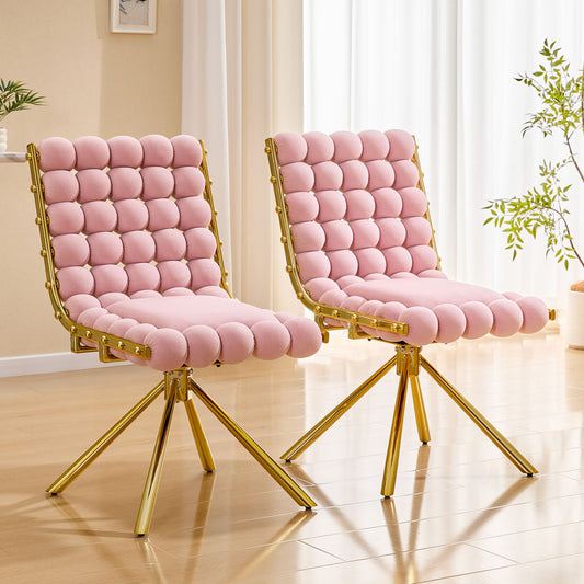 Set Of 2 Modern Pin K Bubble Tufted Accent Chair, Plush Velvet Swivel Chair With Gold Metal Legs, Ergonomic Armless Chair For Living Room, Bedroom & Dining Area