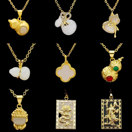 Natural Hetian Jade Women's Light Luxury Necklace Gold Inlaid Jade Ancient Method Inlaid Jade Pendant Business Gift Hanging Gift