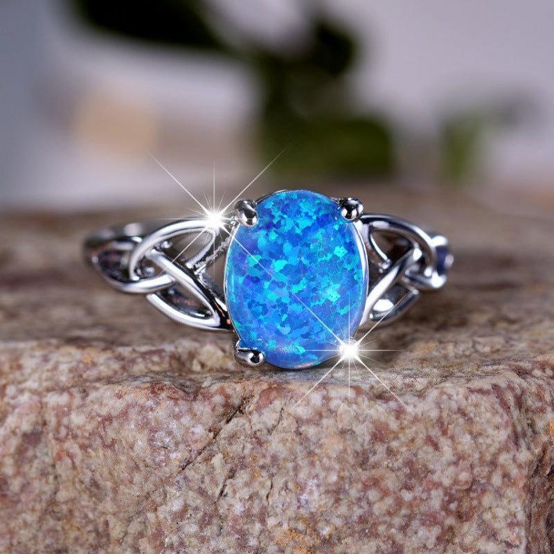 Fashion Commuter Palladium White K Egg-shaped Blue Opal Edge Cross Ring