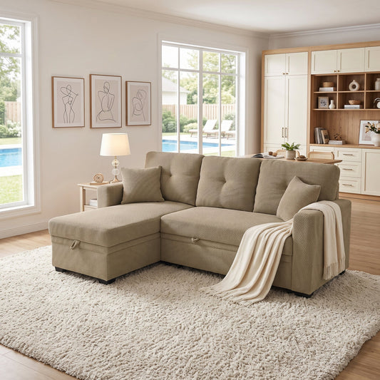 Sleeper Sofa, Sectional with Pull-Out Bed, Reversible Chaise, Storage Sectional, Small Space Solution, Convertible Sofa Bed, Living Room Furniture, L-Shaped Sofa