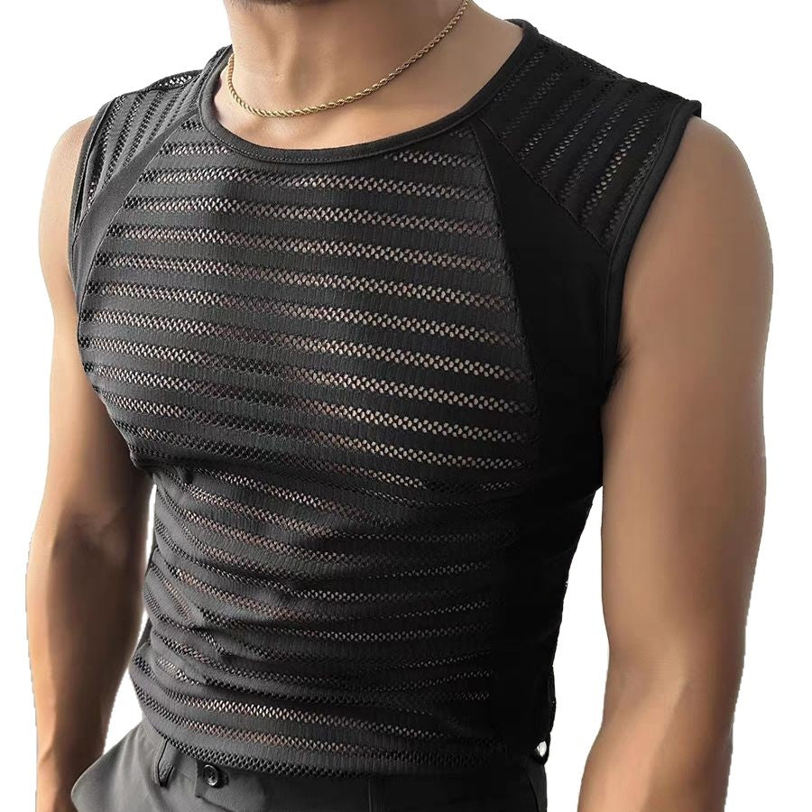 Sleeveless Hollow-Out Tank Top Mens Fitness Sports T-Shirt