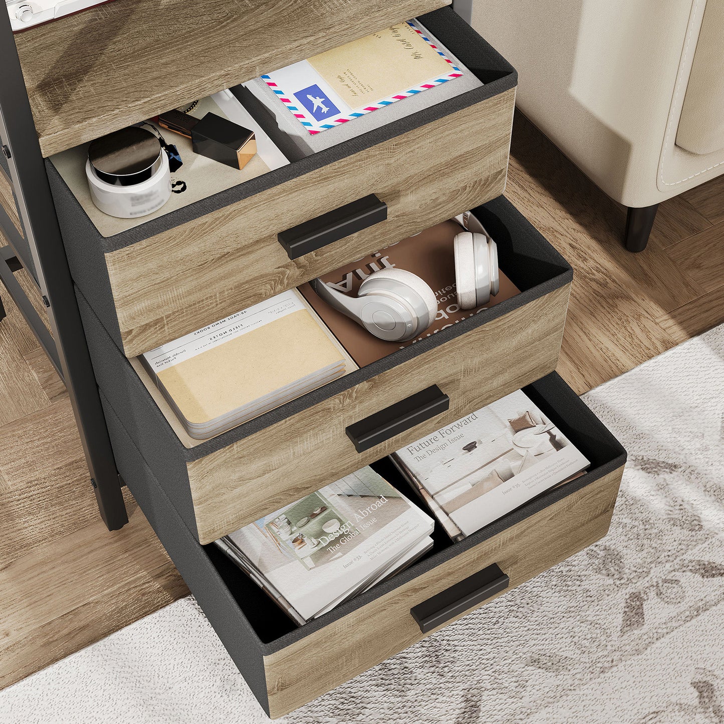 2 Pack Night Stand With Charging Station And Light Bedside End Table With 3 Fabric Drawers 2 USB Ports And Outlets For Bedroom