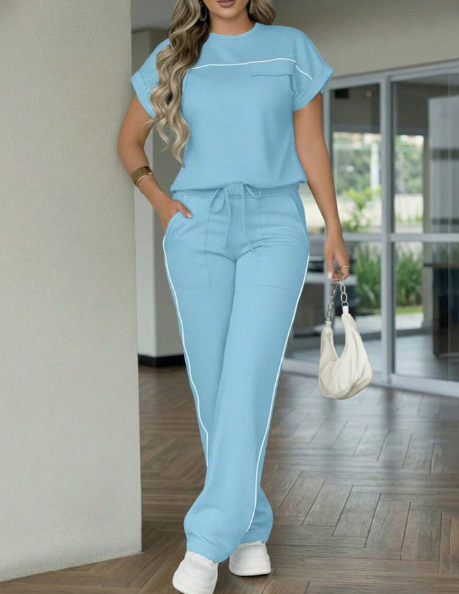 Womens Fashion Solid-Color Simple Casual Set