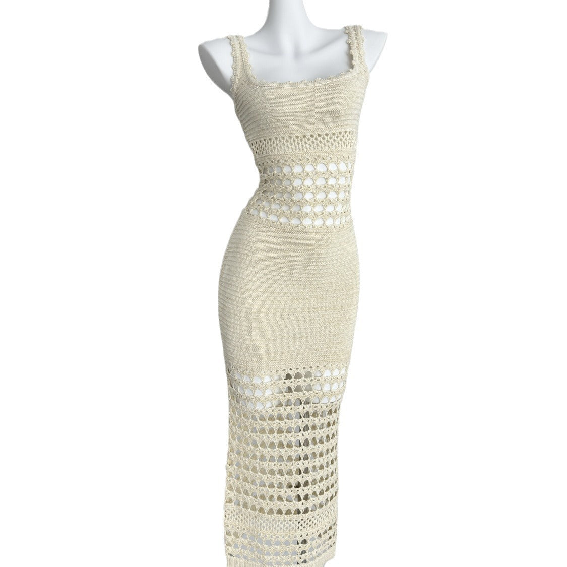 Kubliiv Beauty Curve Fil-Lumiere Weave Sexy Cutout Long Dress
