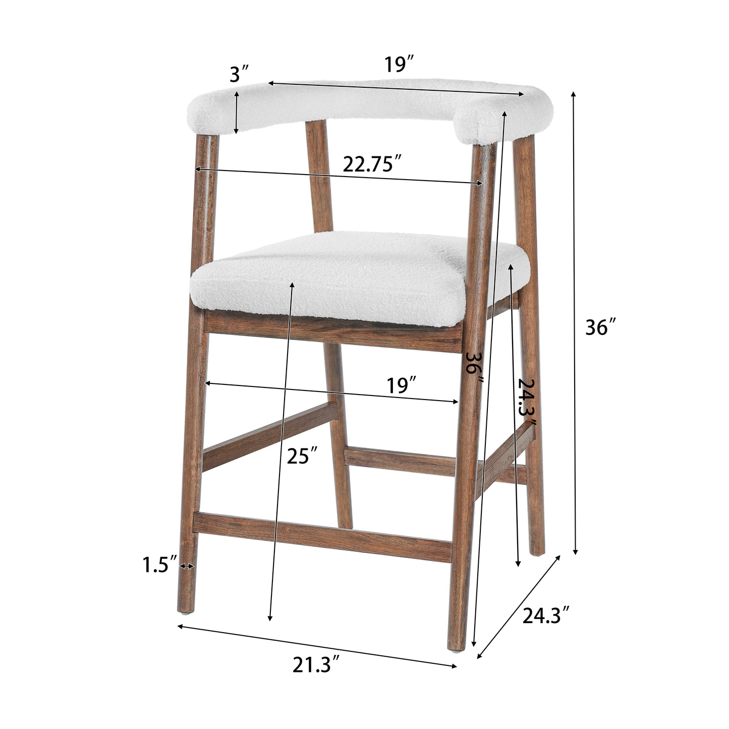 24.5 Seat Height Bar Stools With Back,  Comfortable Counter Stools For Kitchen Island Dining Room, Set Of 2