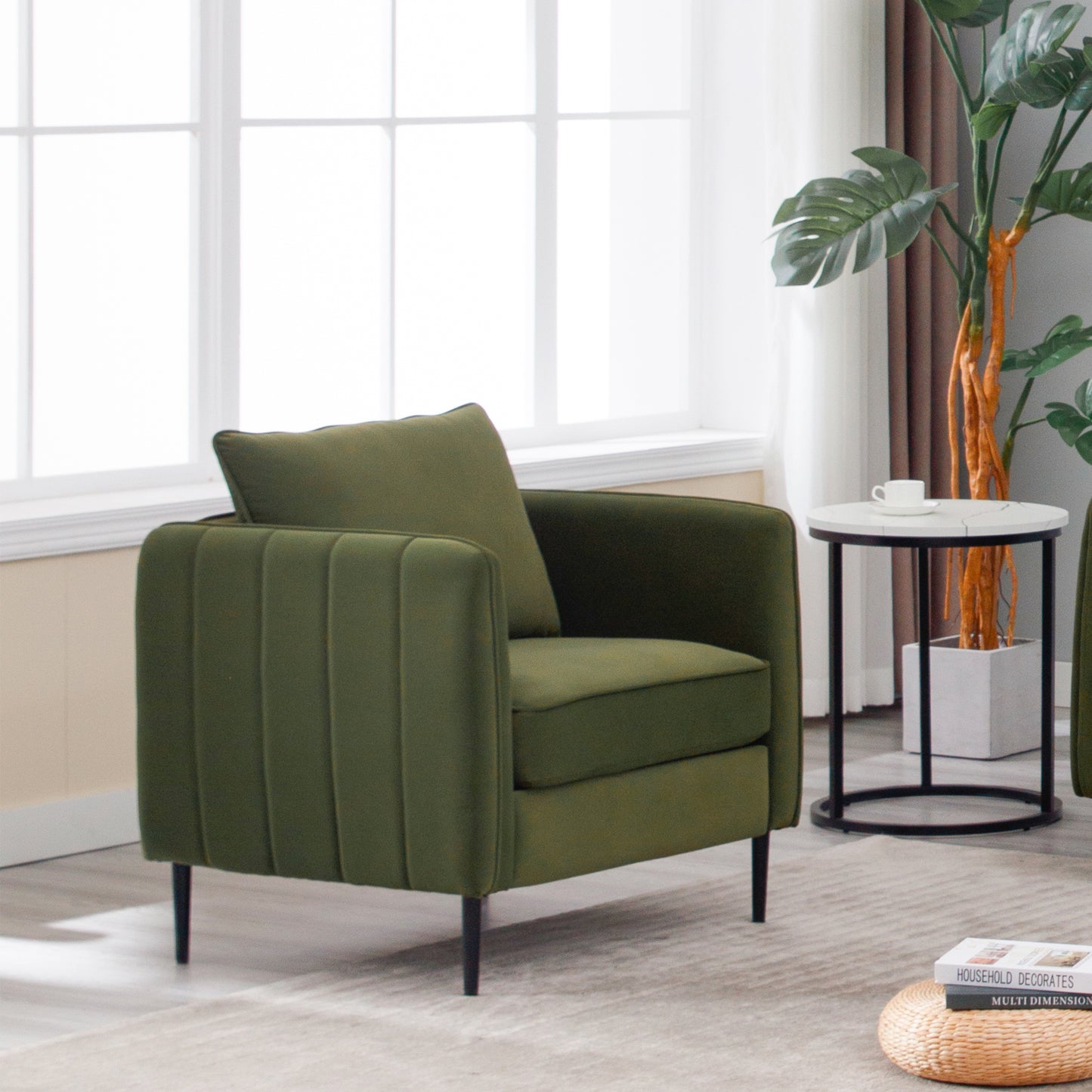 Accent Chair For Living Room, Velvet Comfy Single Sofa Chair Mid Century Modern Armchair With 1 Pillow And Metal Legs For Bedroom Office Reading