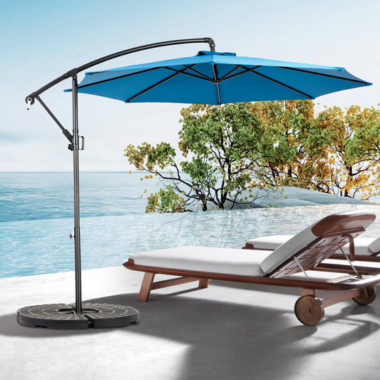 Best Choice Products 10ft Offset Hanging Market Patio Umbrella W Easy Tilt Adjustment, Polyester Shade, 8 Ribs For Backyard, Poolside -  Dark Blue  No Base