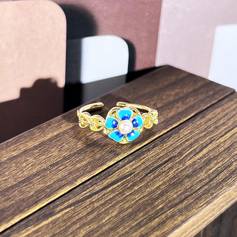 Premium Multihued Glaze Flower Enamel Ring Sweet Cool Retro Women Gift Ring
