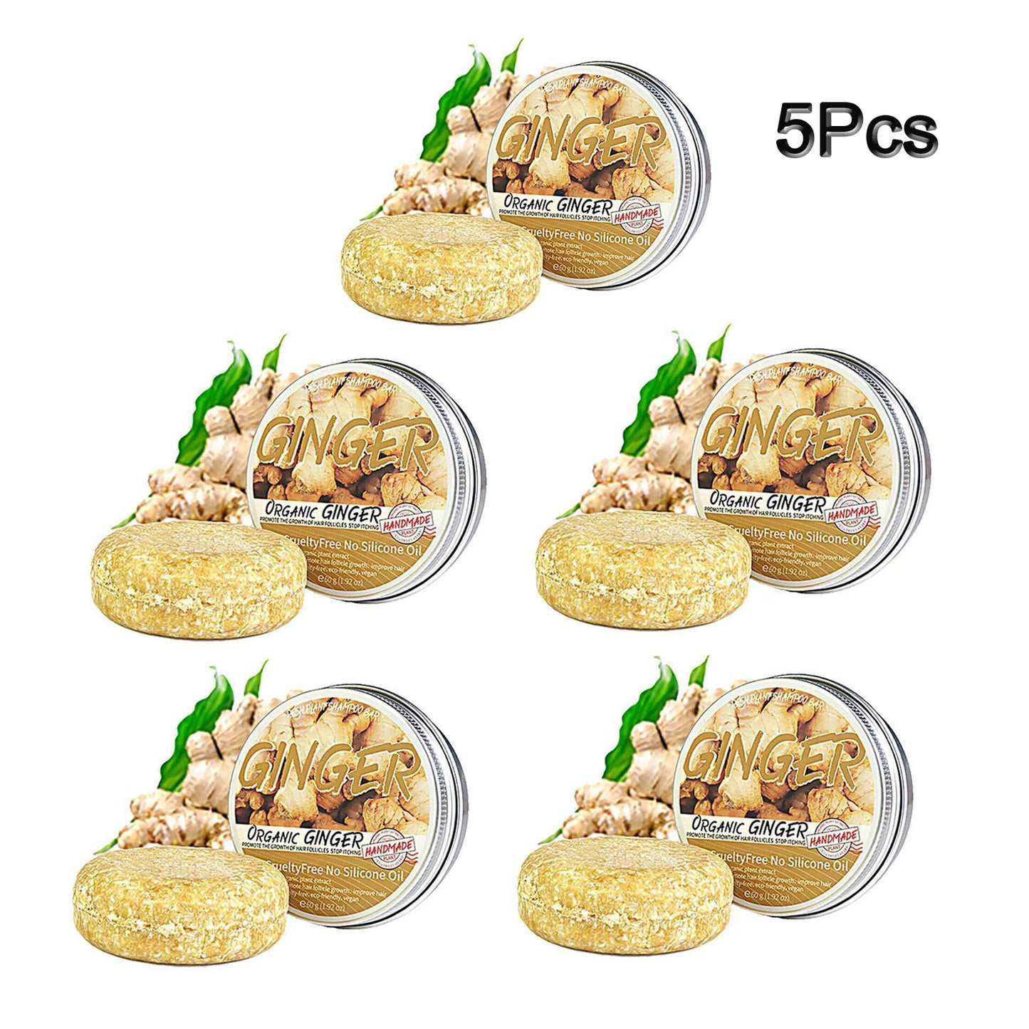5Pcs Organic Ginger Shampoo Bar Anti Hair Loss Shmpoo Soap Hair Growth Care Soap