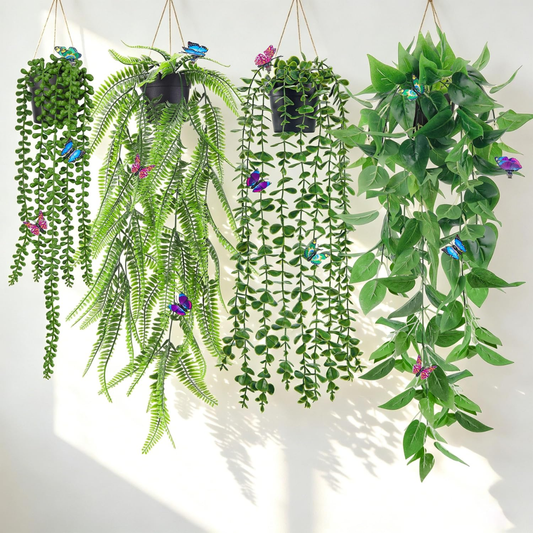 Fake Hanging Plants With Butterflies For Shelf Wall Decor  Artificial Eucalyptus Ivy Vines Faux Potted Hanging Plants Indoor For Bathroom Kitchen Office Wall Shelf Outdoor Decor