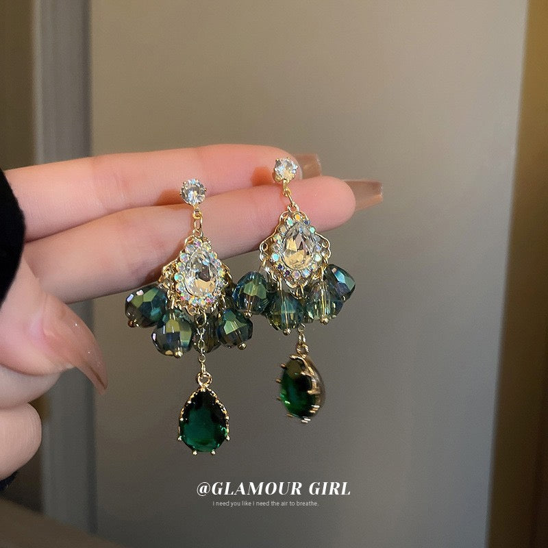 Silver Post Zircon Dangle Earrings For Women Korean Style Premium Elegant Retro Fringe