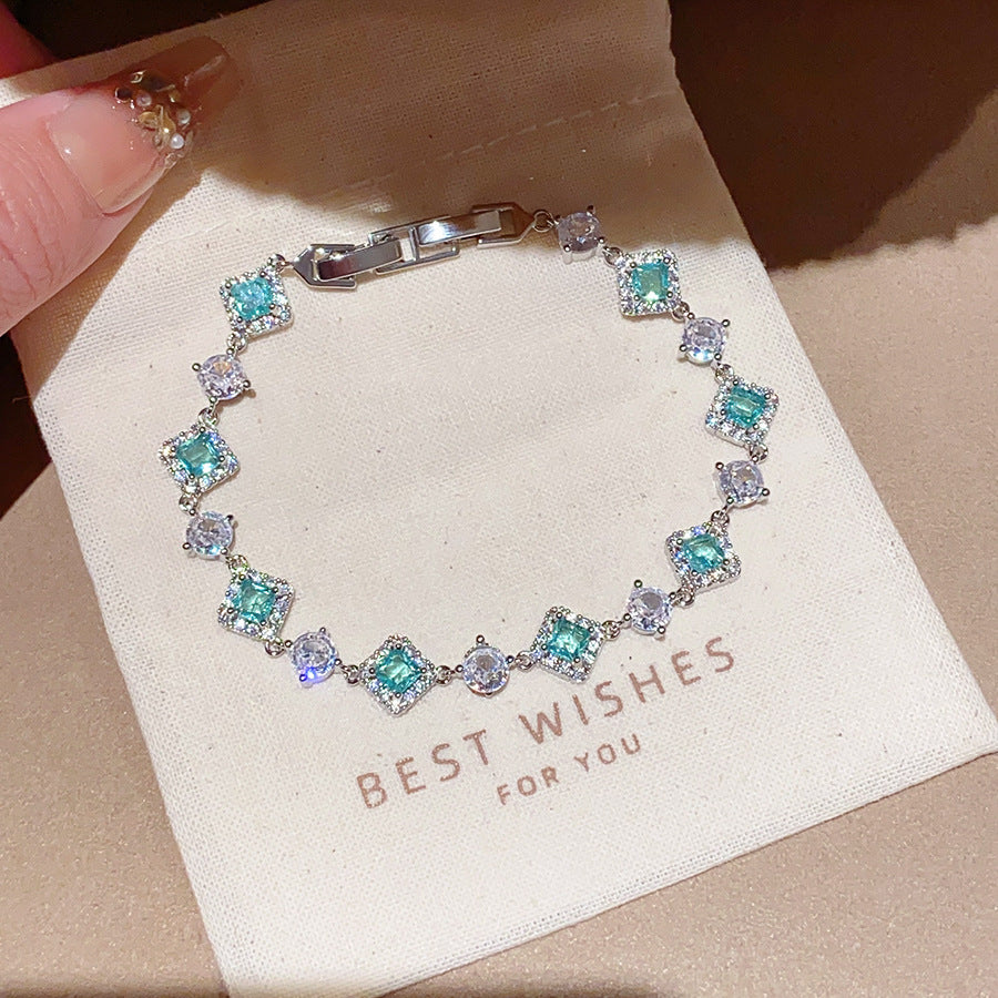 Ice Blue Zirconia Bangle K-fashion Polished Finish Bracelet Smooth Comfortable Jewelry