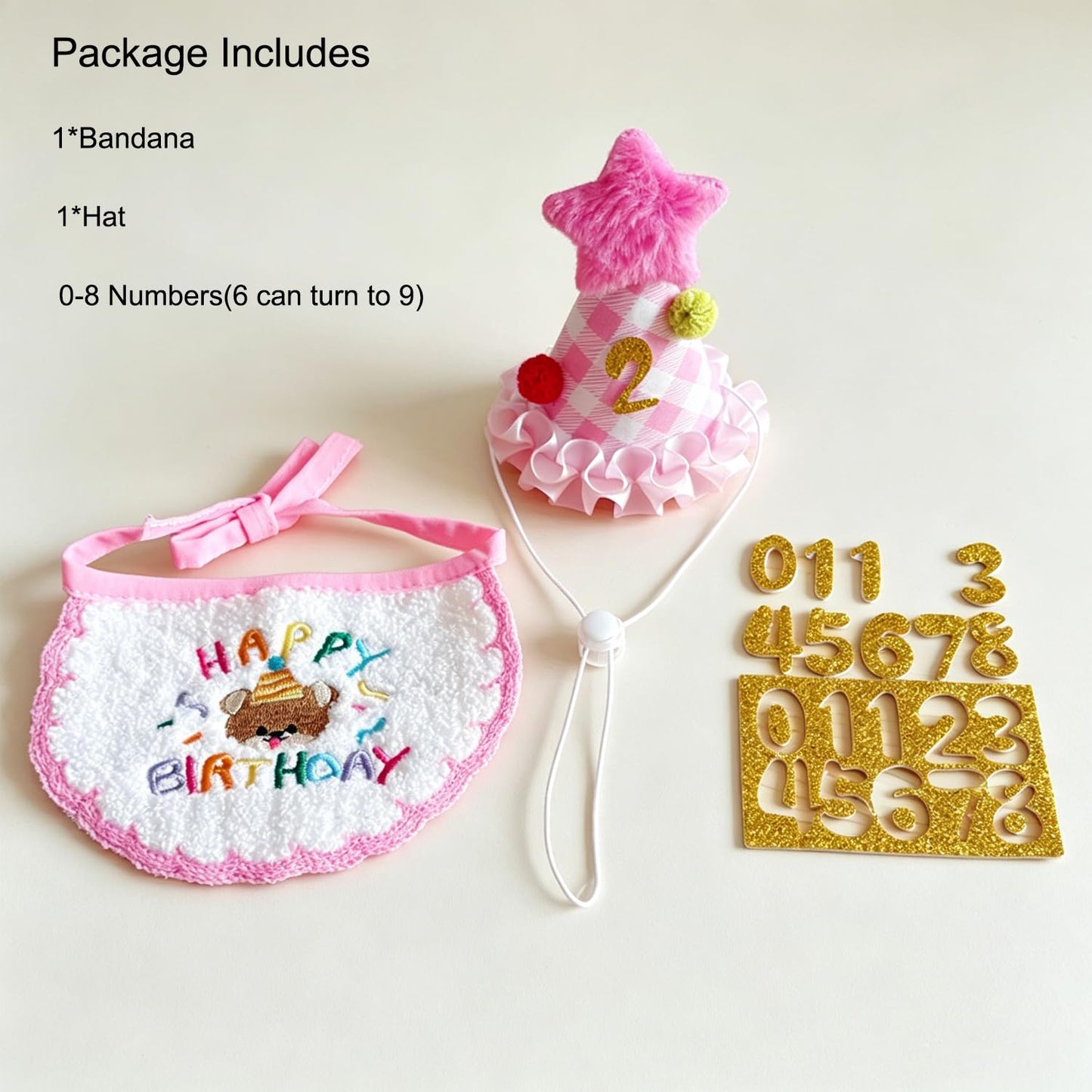 Cat Birthday Party Supplies, Cat Birthday Hat With Number And Star, Embroidered Happy Birthday Bandana For Kitten Cats Small Dogs Decorations, Photo Prop Gift Outfit For Pet Birthday Celebration