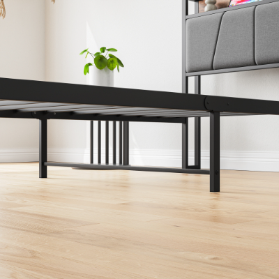 Twin Size Bed Frame, Storage Headboard With Charging Station, Solid And Stable, No Box Spring Needed, Easy Assembly