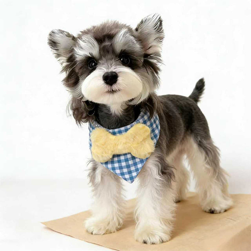 Pet Plaid Plush Bone Bow Saliva Towel