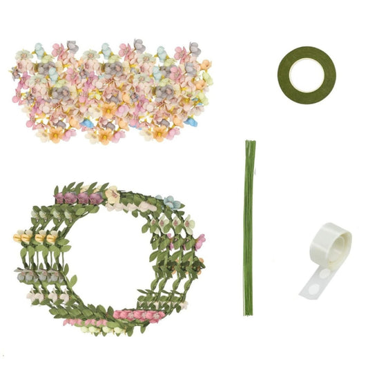 Flower Wreath Craft Kit With 50 Artificial Flowers, Wire, And Accessories - Creative Floral Arrangement Kit - Desk Labels
