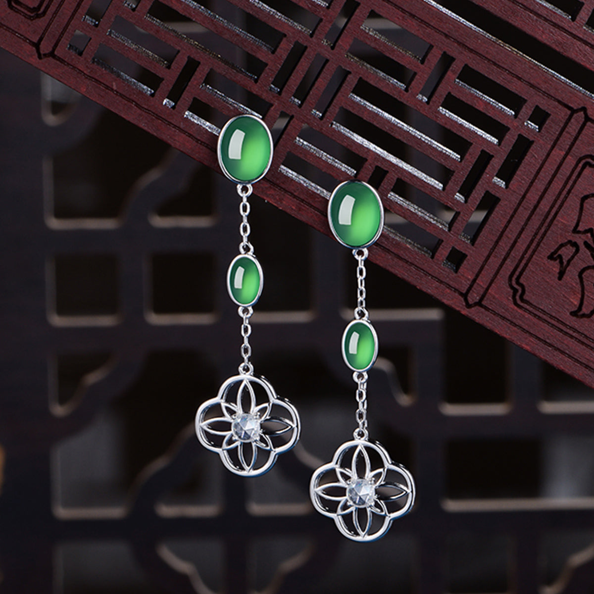 S925 Sterling Silver Dangle Earrings, 8x6mm Oval Green Chrysoprase Drop Earrings, Platinum Plated 4.7g Elegant Long Chain Earrings With Gift Box