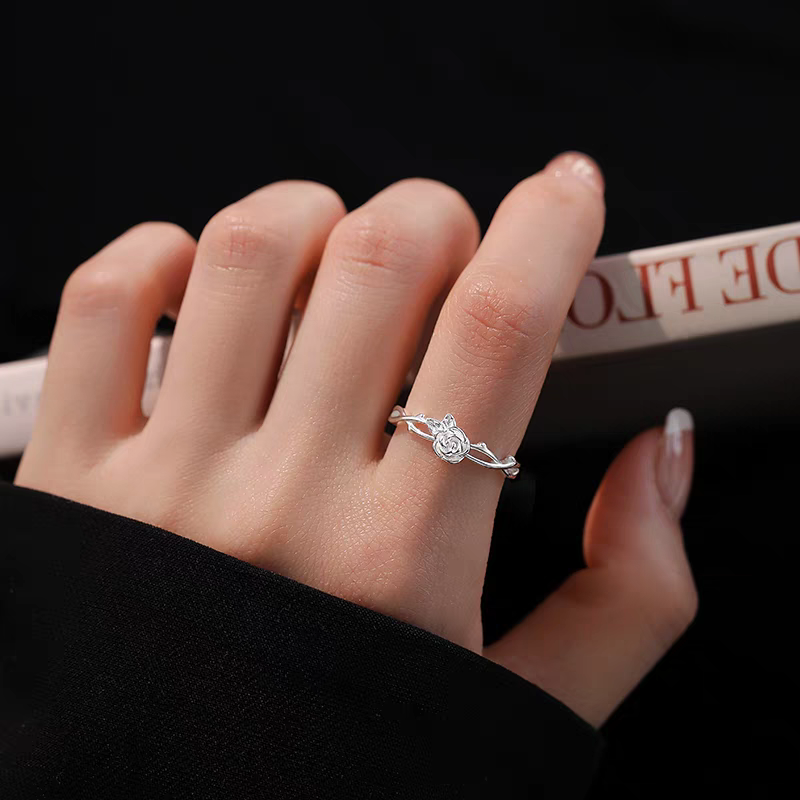 1pc 999 Sterling Silver Rose Open Ring, Delicate Style, Perfect For Daily Wear And Valentine's Gift