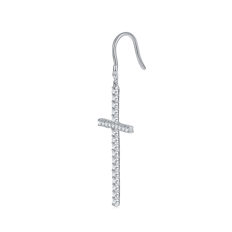 S925 Sterling Silver Moissanite Cross Dangle Earrings  Pave Hook Drop With GRA Certificate Platinum Plated Christian Jewelry Gift Box Set For Women