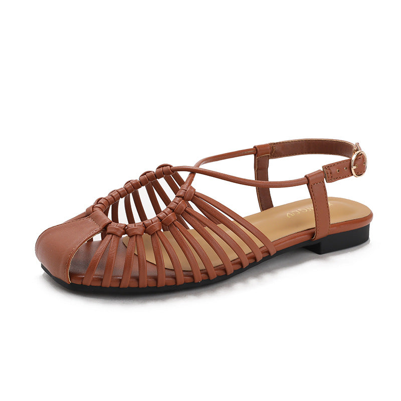 Summer New Flat-bottom Cross-strap Fashionable Soft-soled Closed-toe Shoes